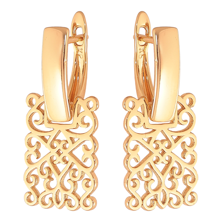 Серьги Xuping цвет Позолота 18К английский замок "Ажурный узор" фото №9