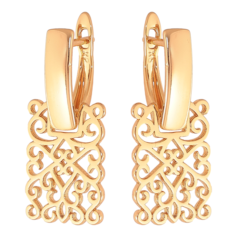 Серьги Xuping цвет Позолота 18К английский замок "Ажурный узор" фото №1