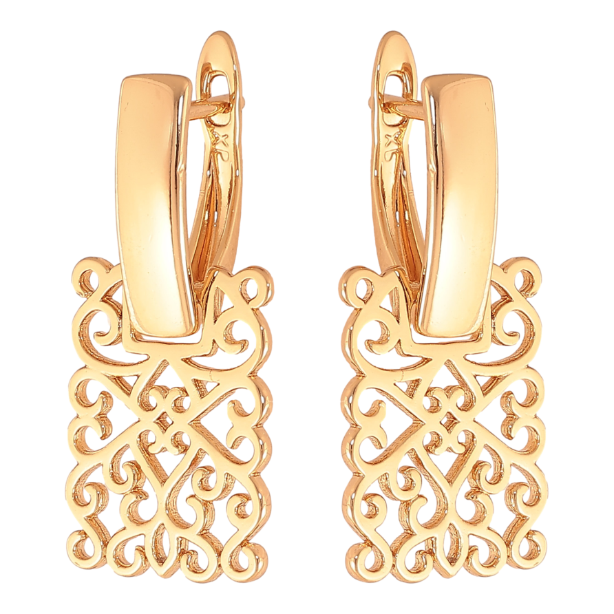 Серьги Xuping цвет Позолота 18К английский замок "Ажурный узор" фото №1