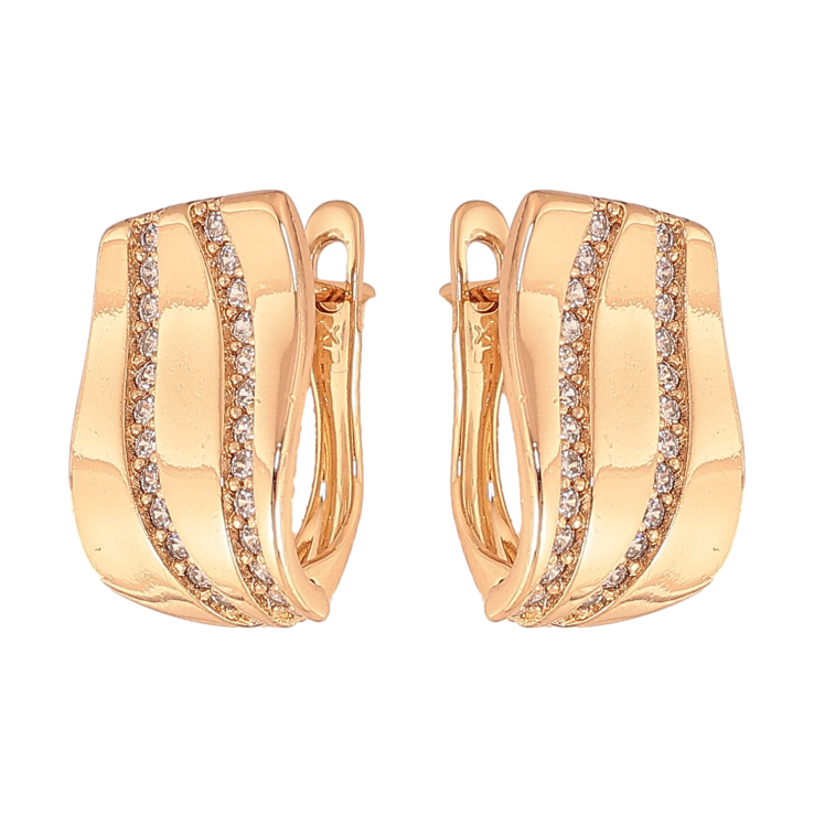 Сережки Xuping колір Позолота 18К англійський замок "Візерунок з кристалами" фото №7