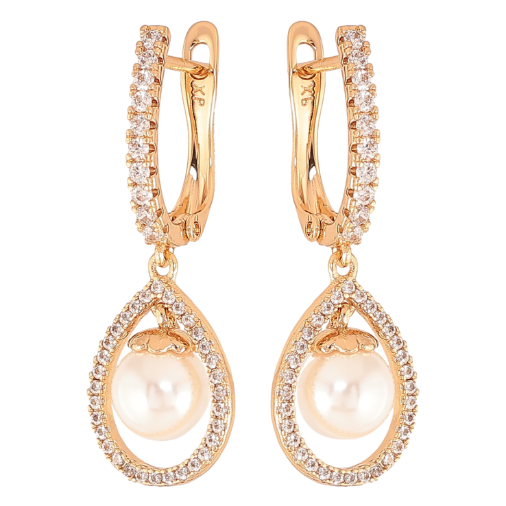 Сережки Xuping колір Позолота 18К англійський замок "Перлинні підвіски" фото №16