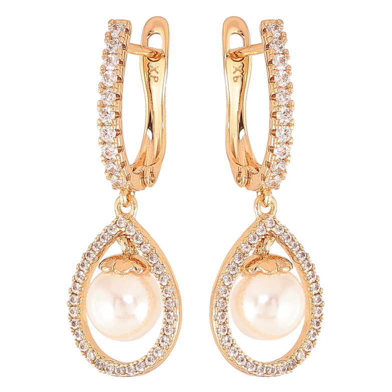 Серьги Xuping цвет Позолота 18К английский замок "Жемчужные подвески" фото №1