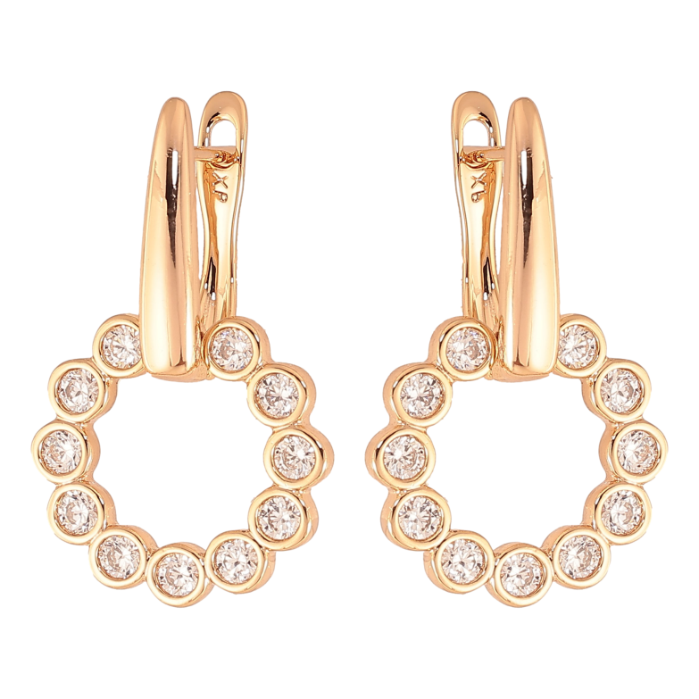 Сережки Xuping колір Позолота 18К англійський замок "Кристальні кільця" фото №1