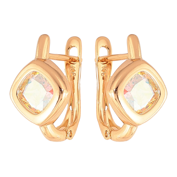 Сережки Xuping колір Позолота 18K англійський замок "Райдужні кристальні ромби" фото №4