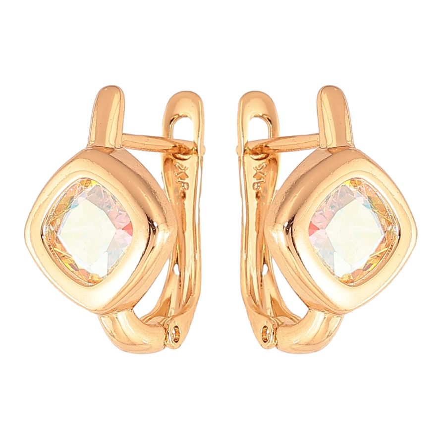 Сережки Xuping колір Позолота 18K англійський замок "Райдужні кристальні ромби" фото №1 Сережки Xuping колір Позолота 18K англійський замок "Райдужні кристальні ромби" фото №1