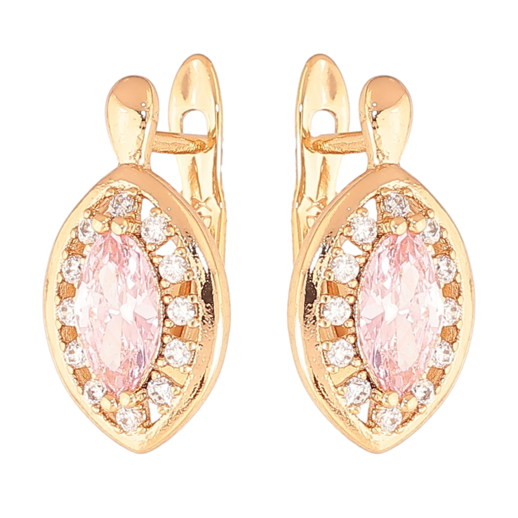 Сережки Xuping колір Позолота 18K англійський замок "Рожеві кристали в обрамленні" фото №10