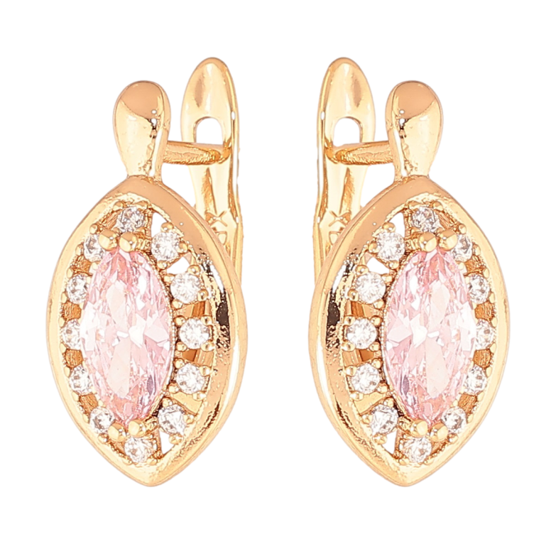 Сережки Xuping колір Позолота 18K англійський замок "Рожеві кристали в обрамленні" фото №1 Сережки Xuping колір Позолота 18K англійський замок "Рожеві кристали в обрамленні" фото №1