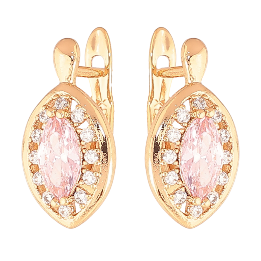 Сережки Xuping колір Позолота 18K англійський замок "Рожеві кристали в обрамленні" фото №1 Сережки Xuping колір Позолота 18K англійський замок "Рожеві кристали в обрамленні" фото №1