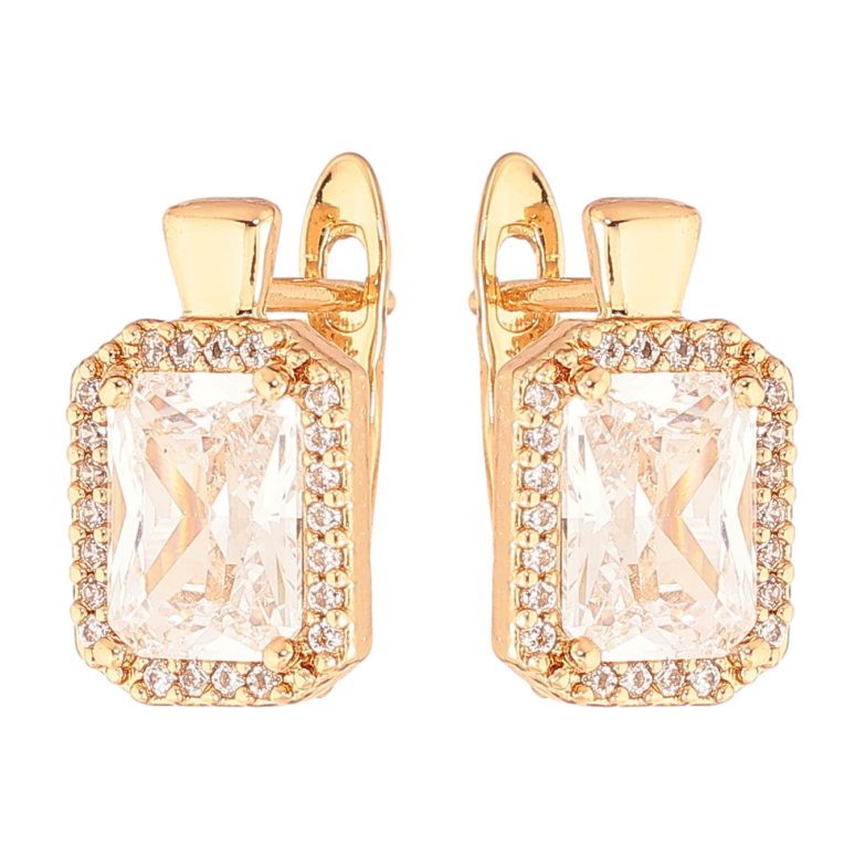 Серьги Xuping цвет Позолота 18K английский замок "Кристаллы в обрамлении" фото №1 Серьги Xuping цвет Позолота 18K английский замок "Кристаллы в обрамлении" фото №1