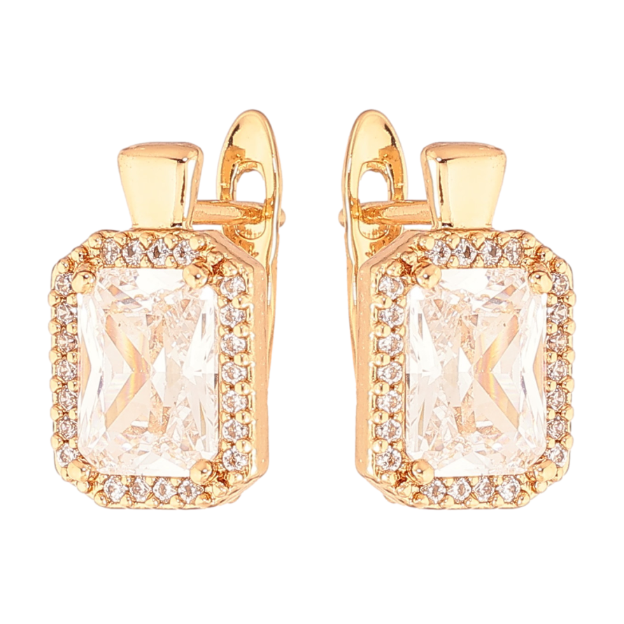 Серьги Xuping цвет Позолота 18K английский замок "Кристаллы в обрамлении" фото №1 Серьги Xuping цвет Позолота 18K английский замок "Кристаллы в обрамлении" фото №1