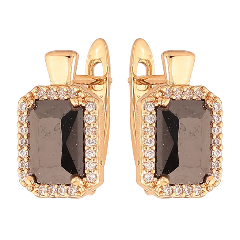 Серьги Xuping цвет Позолота 18K английский замок "Черные кристаллы в обрамлении" фото №1 Серьги Xuping цвет Позолота 18K английский замок "Черные кристаллы в обрамлении" фото №1