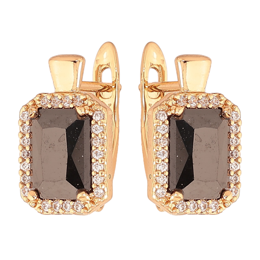 Серьги Xuping цвет Позолота 18K английский замок "Черные кристаллы в обрамлении" фото №1 Серьги Xuping цвет Позолота 18K английский замок "Черные кристаллы в обрамлении" фото №1