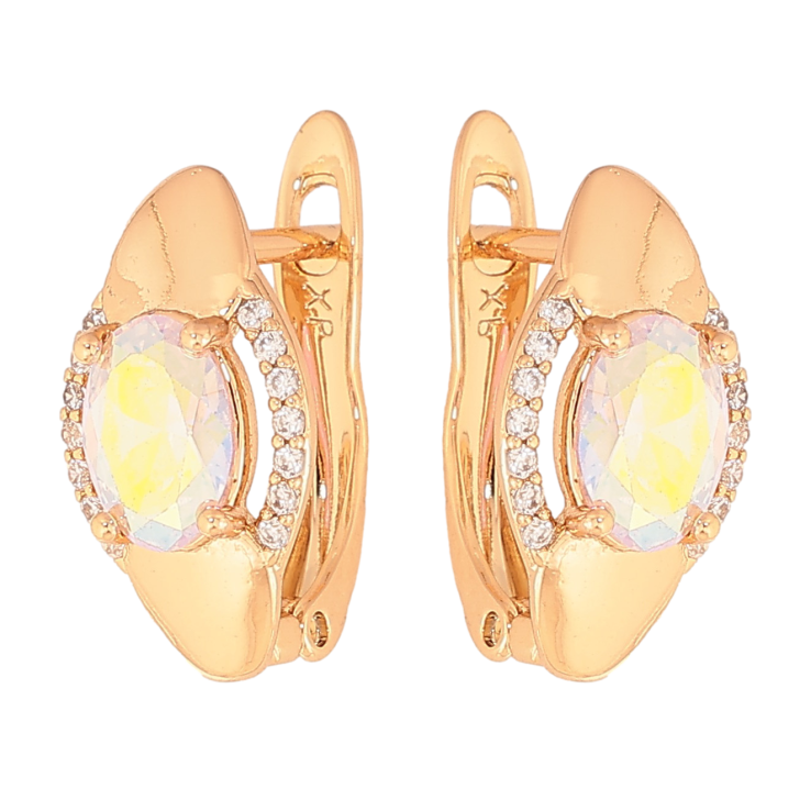 Сережки Xuping колір Позолота 18К англійський замок "Візерунок з райдужним кристалом" фото №7