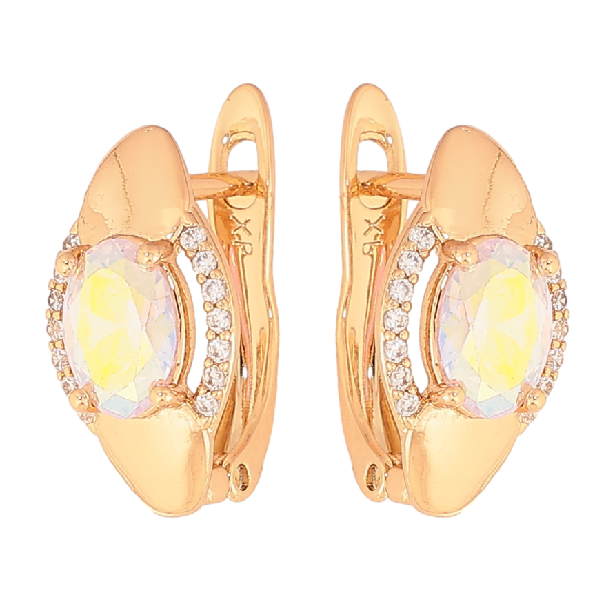 Сережки Xuping колір Позолота 18К англійський замок "Візерунок з райдужним кристалом" фото №1
