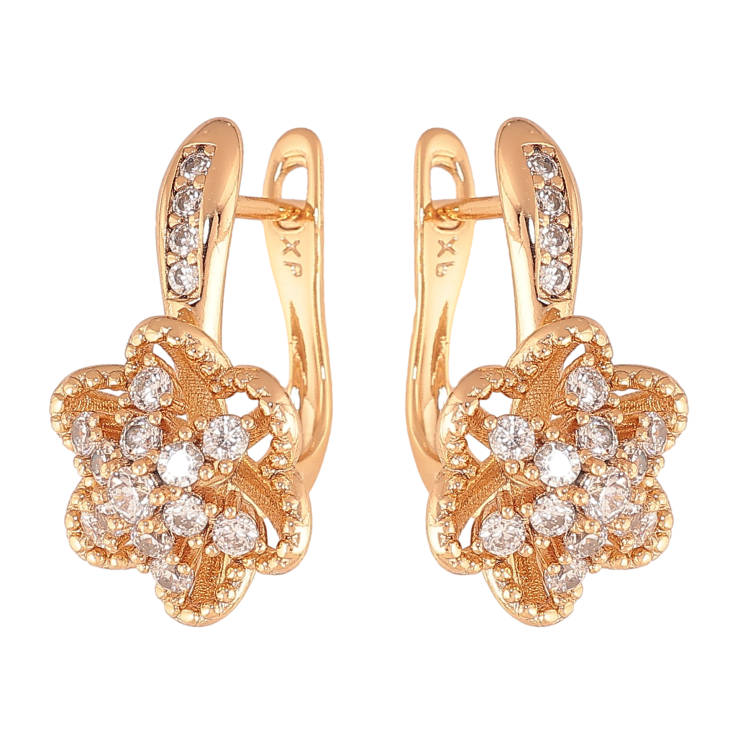 Серьги Xuping цвет Позолота 18К английский замок "Цветочки" фото №15