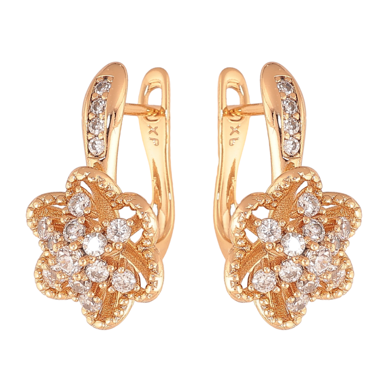 Серьги Xuping цвет Позолота 18К английский замок "Цветочки" фото №1