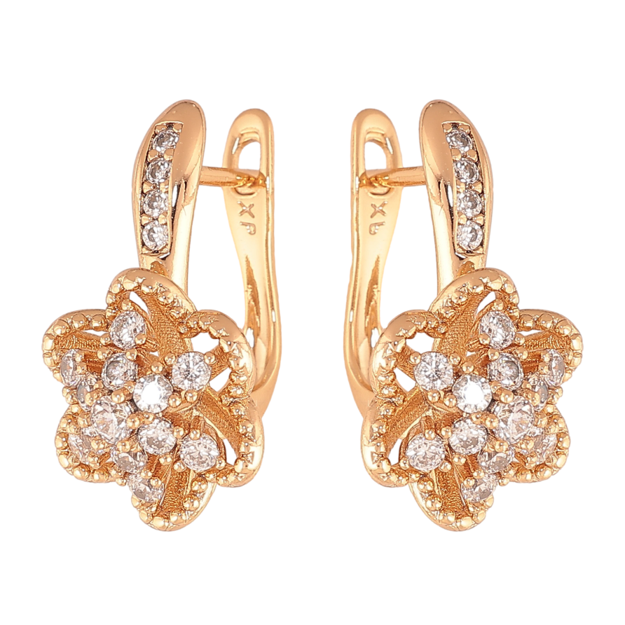 Серьги Xuping цвет Позолота 18К английский замок "Цветочки" фото №1