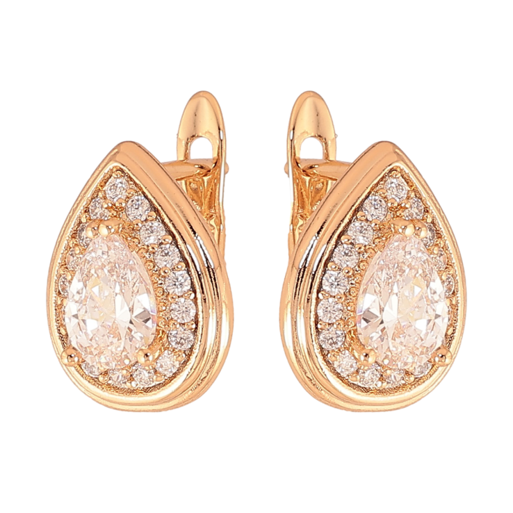 Сережки Xuping колір Позолота 18К англійський замок "Крапельки з кристалами" фото №6