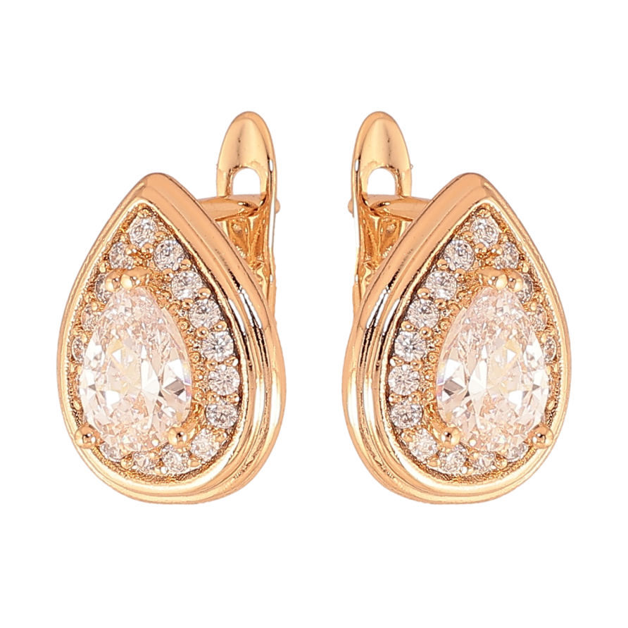 Сережки Xuping колір Позолота 18К англійський замок "Крапельки з кристалами" фото №1