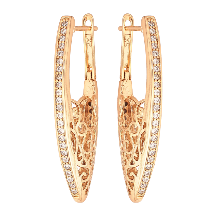 Серьги Xuping цвет Позолота 18K английский замок "Боковой узор с дорожками кристаллов" фото №22