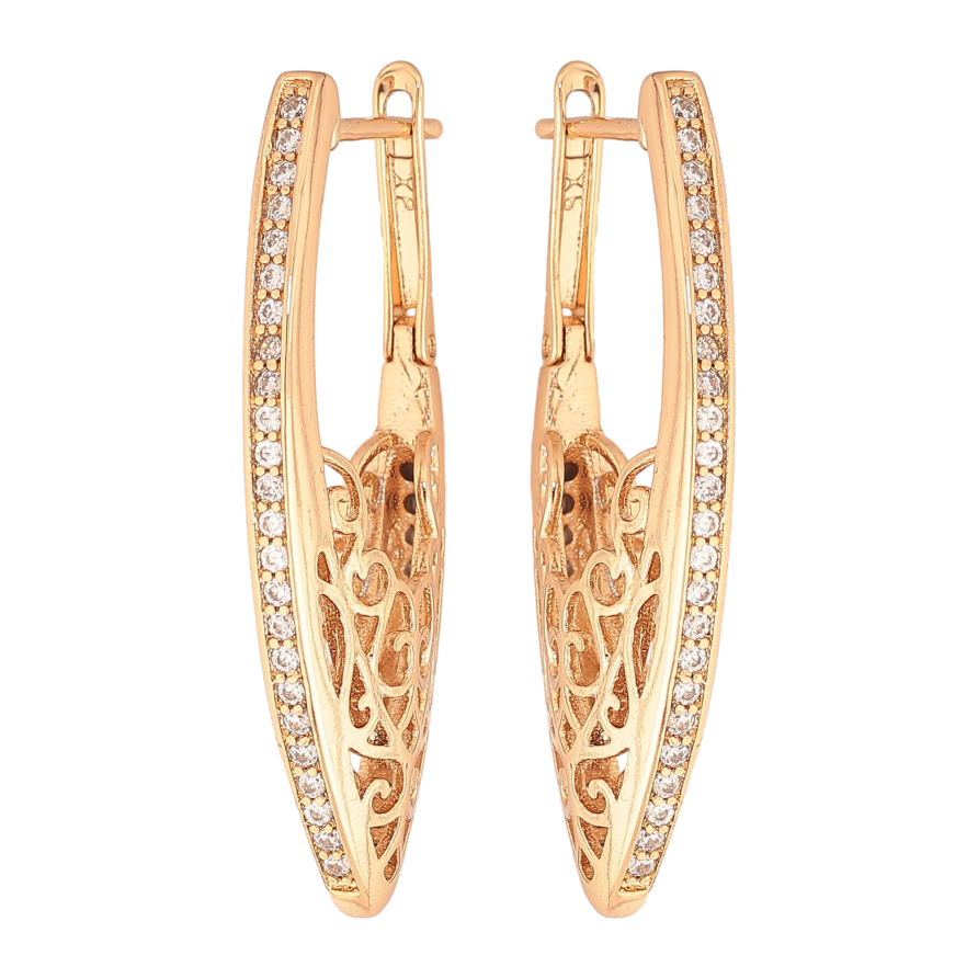 Сережки Xuping колір Позолота 18K англійський замок "Бічний візерунок з доріжками кристалів" фото №1