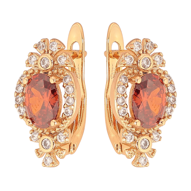 Серьги Xuping цвет Позолота 18К английский замок "Узор с красными кристаллами" фото №1