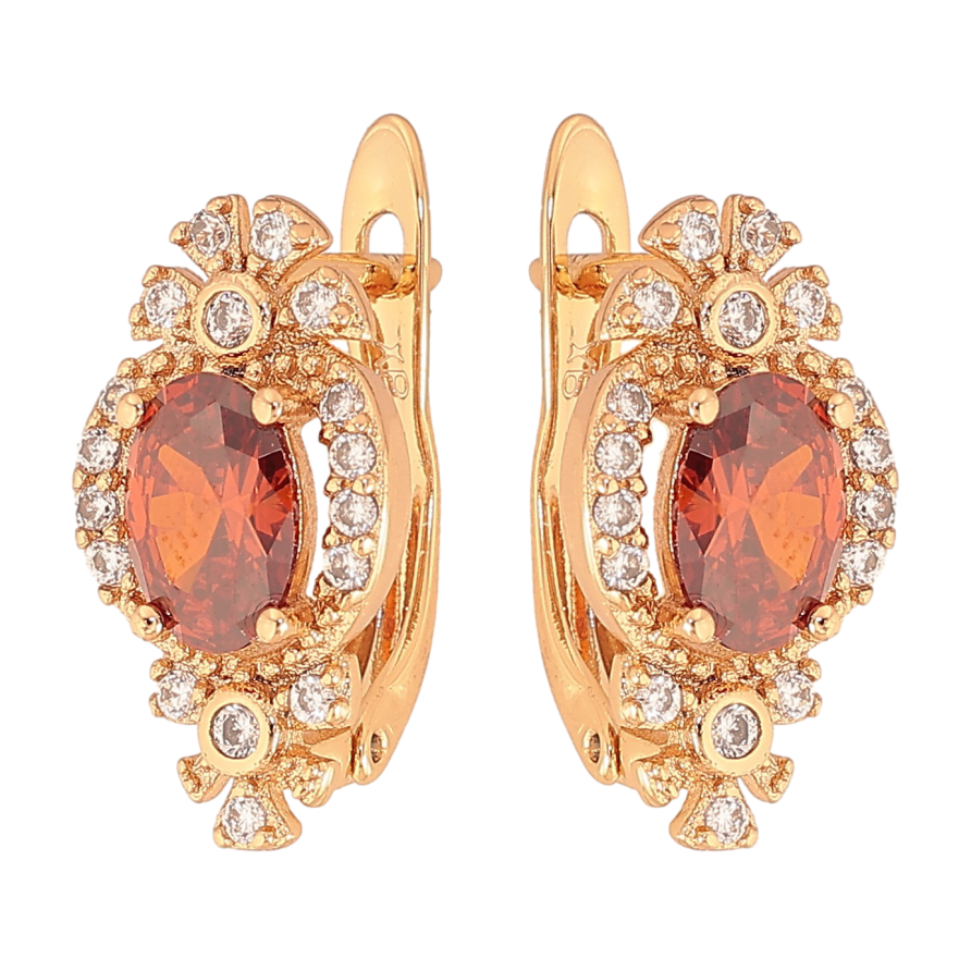 Серьги Xuping цвет Позолота 18К английский замок "Узор с красными кристаллами" фото №1