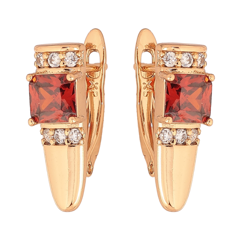 Сережки Xuping колір Позолота 18K англійський замок "Візерунок з червоними кристалами" фото №1