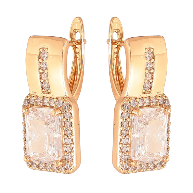 Сережки Xuping колір Позолота 18K англійський замок "Візерунок з кристалами" фото №20