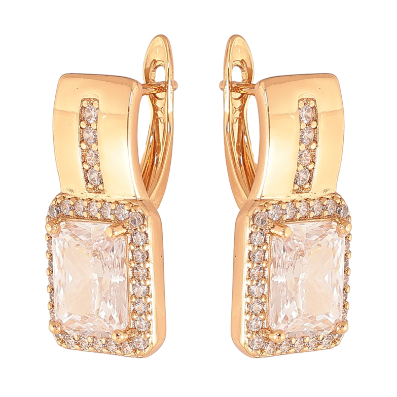 Сережки Xuping колір Позолота 18K англійський замок "Візерунок з кристалами" фото №1 Сережки Xuping колір Позолота 18K англійський замок "Візерунок з кристалами" фото №1