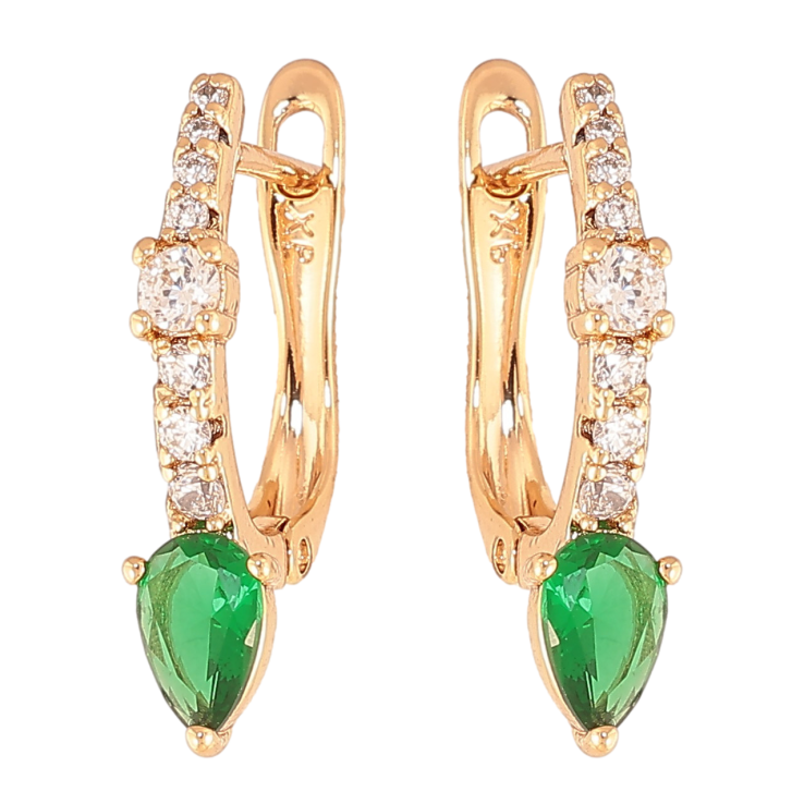 Сережки Xuping колір Позолота 18К англійський замок "Візерунок з зеленим кристалом" фото №24