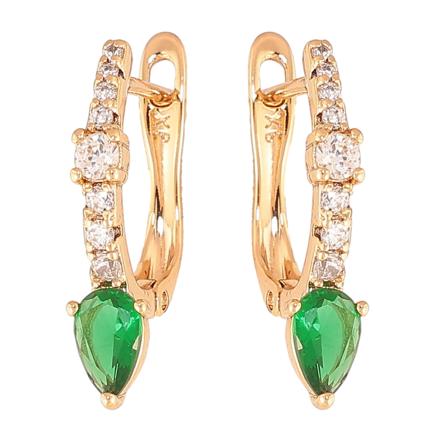 Сережки Xuping колір Позолота 18К англійський замок "Візерунок з зеленим кристалом" фото №1