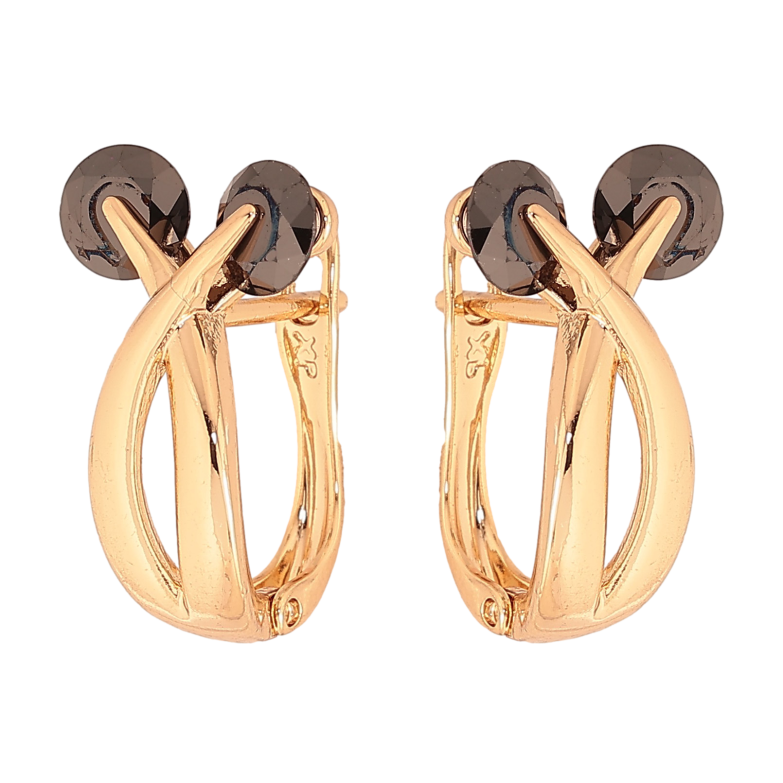 Серьги Xuping цвет Позолота 18К английский замок "Узор с черными кристаллами" фото №1