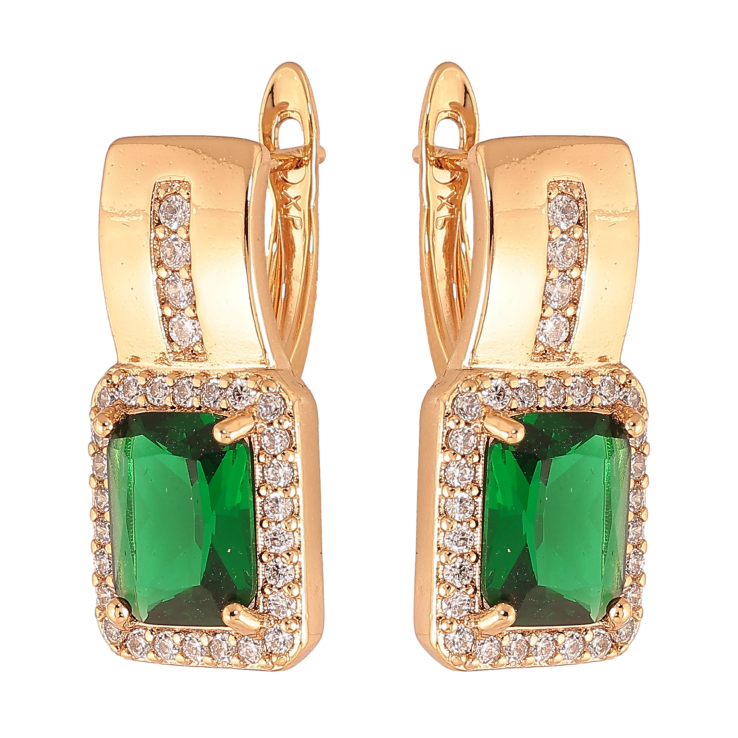 Сережки Xuping колір Позолота 18K англійський замок "Візерунок з зеленими кристалами" фото №22