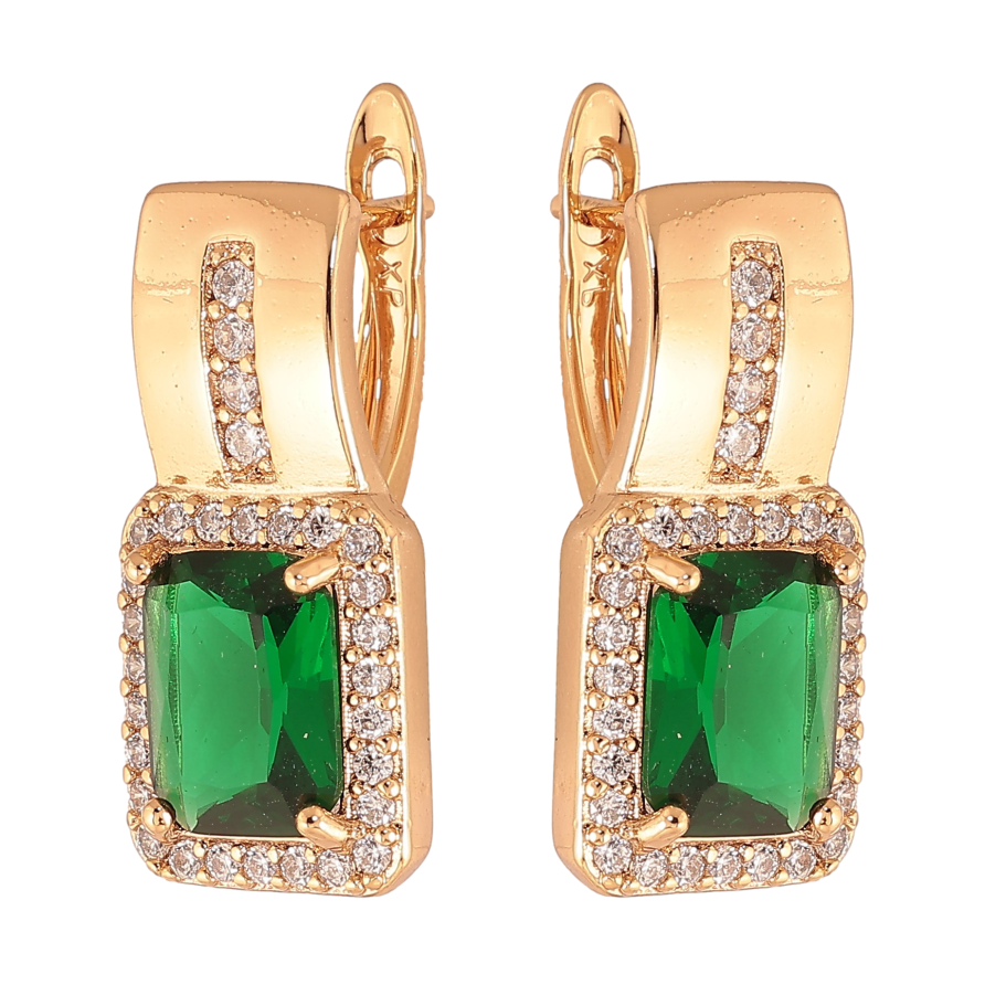 Сережки Xuping колір Позолота 18K англійський замок "Візерунок з зеленими кристалами" фото №1 Сережки Xuping колір Позолота 18K англійський замок "Візерунок з зеленими кристалами" фото №1