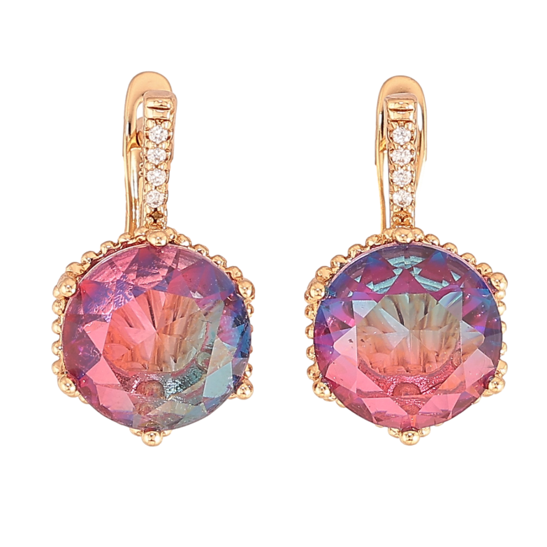 Сережки Xuping колір Позолота 18K англійський замок "Різнокольорові кристали" фото №1