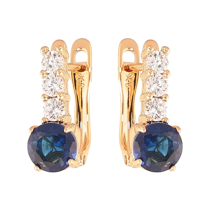 Сережки Xuping колір Позолота 18K англійський замок "Візерунок з синіми кристалами" фото №2 Сережки Xuping колір Позолота 18K англійський замок "Візерунок з синіми кристалами" фото №2