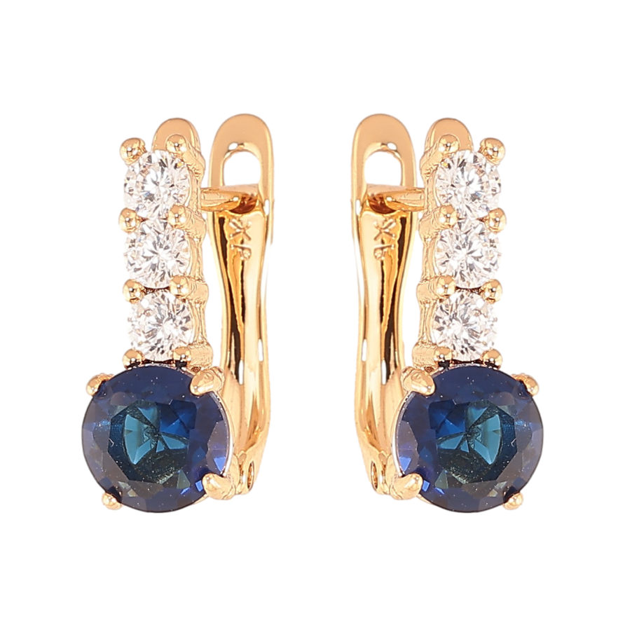 Сережки Xuping колір Позолота 18K англійський замок "Візерунок з синіми кристалами" фото №1