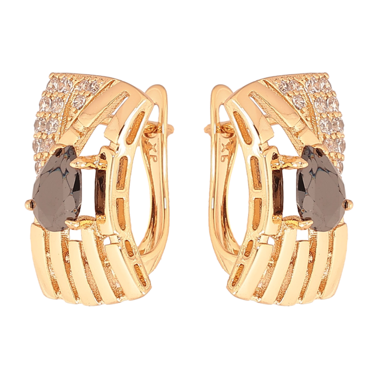 Серьги Xuping цвет Позолота 18К английский замок "Узор с черными кристаллами" фото №18