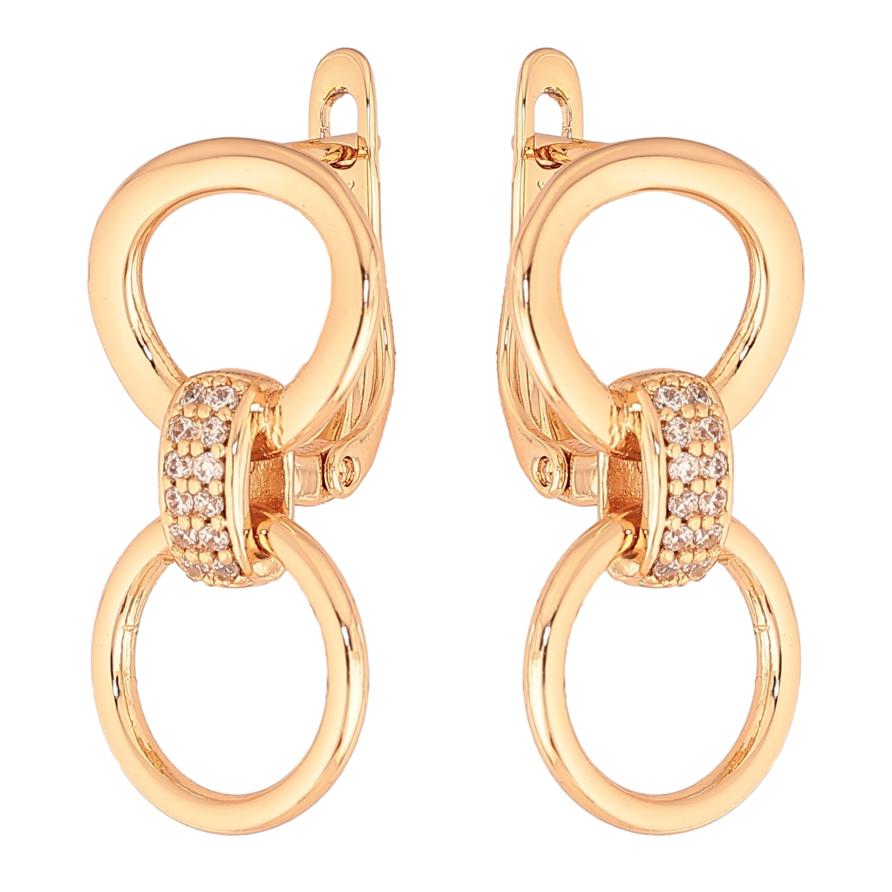 Серьги Xuping цвет Позолота 18К английский замок "Узор с кристаллами" фото №1