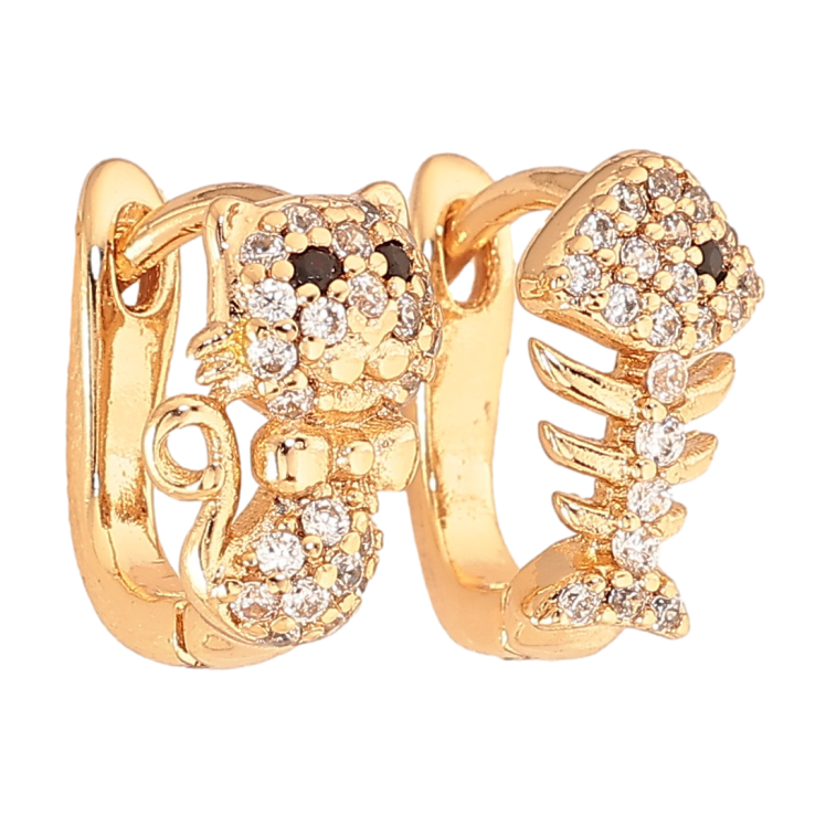 Серьги Xuping цвет Позолота 18К английский замок "Котик с рыбкой" фото №2 Серьги Xuping цвет Позолота 18К английский замок "Котик с рыбкой" фото №2