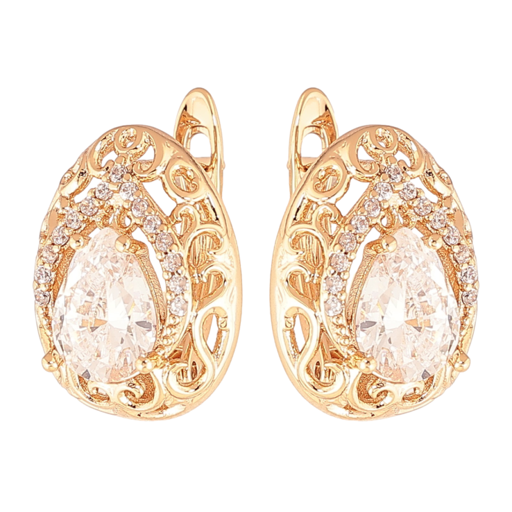 Сережки Xuping колір Позолота 18K англійський замок "Ажурні крапельки з кристалами" фото №18