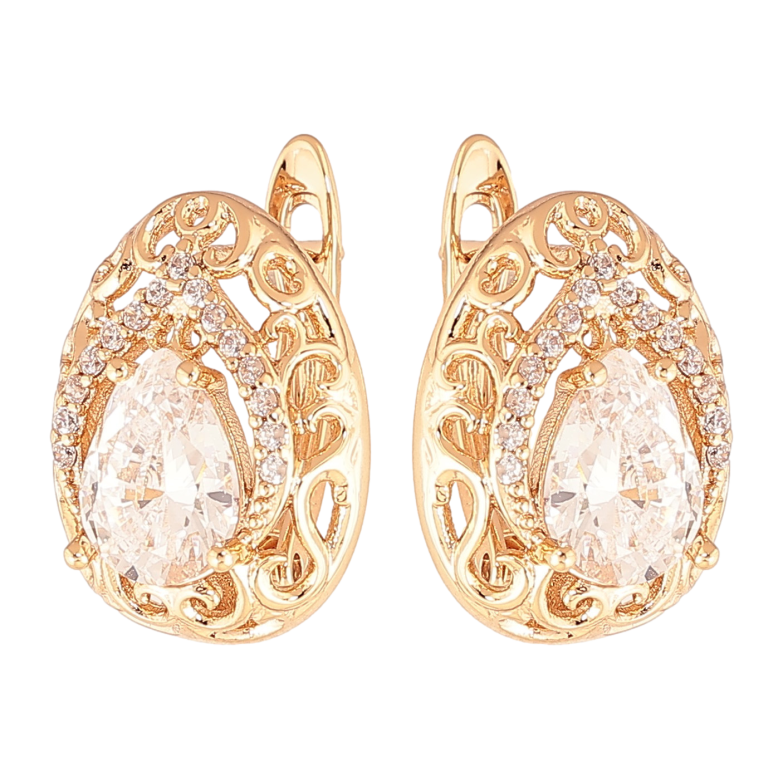 Серьги Xuping цвет Позолота 18K английский замок "Ажурные капельки с кристаллами" фото №1 Серьги Xuping цвет Позолота 18K английский замок "Ажурные капельки с кристаллами" фото №1