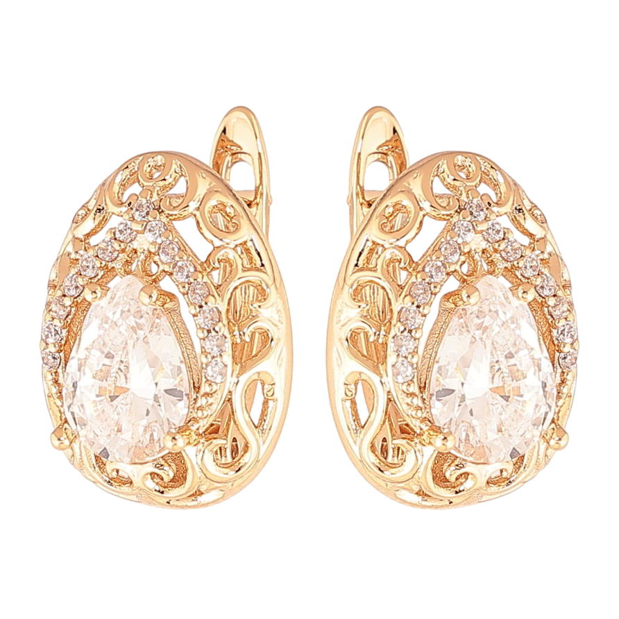 Сережки Xuping колір Позолота 18K англійський замок "Ажурні крапельки з кристалами" фото №1 Сережки Xuping колір Позолота 18K англійський замок "Ажурні крапельки з кристалами" фото №1