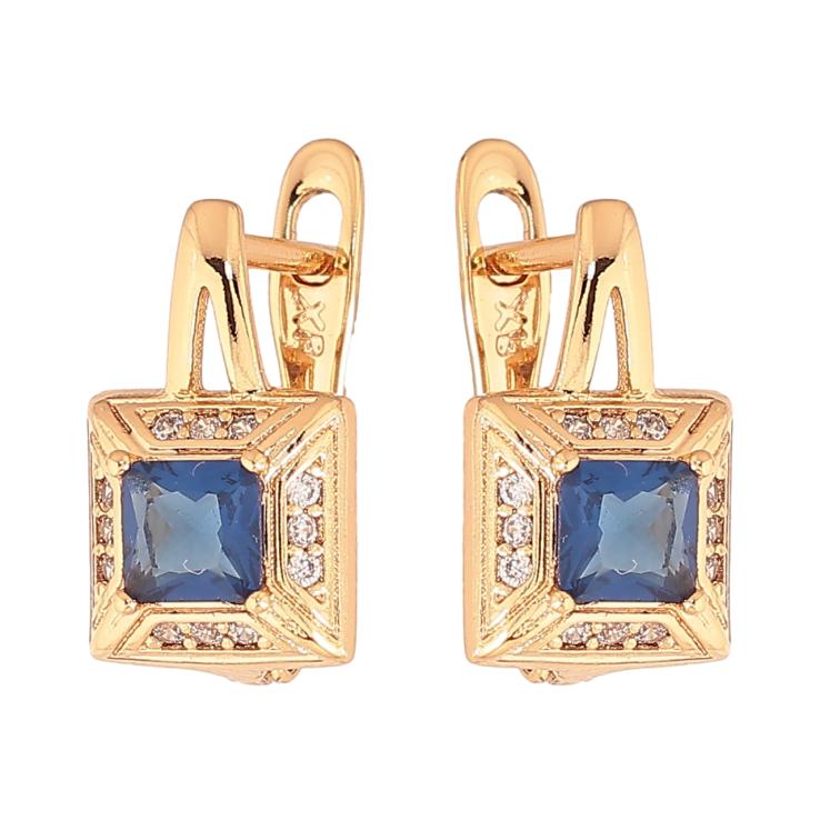 Серьги Xuping цвет Позолота 18K английский замок "Узор с синими кристаллами" фото №8 Серьги Xuping цвет Позолота 18K английский замок "Узор с синими кристаллами" фото №8