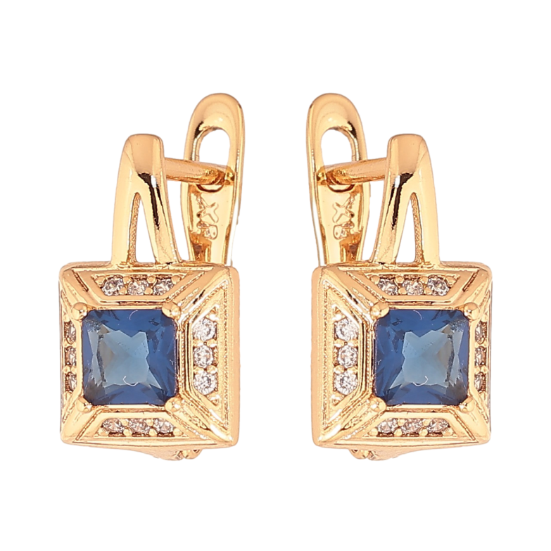 Серьги Xuping цвет Позолота 18K английский замок "Узор с синими кристаллами" фото №1 Серьги Xuping цвет Позолота 18K английский замок "Узор с синими кристаллами" фото №1