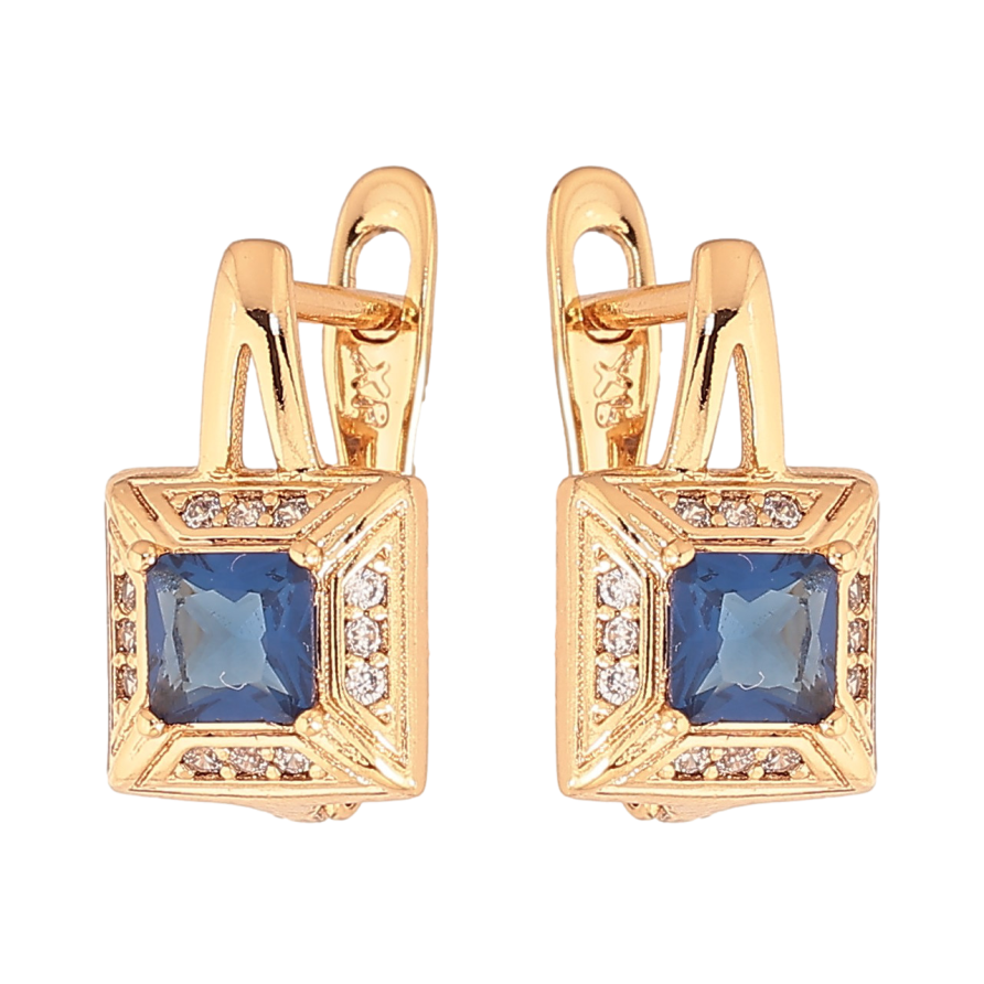 Серьги Xuping цвет Позолота 18K английский замок "Узор с синими кристаллами" фото №1 Серьги Xuping цвет Позолота 18K английский замок "Узор с синими кристаллами" фото №1