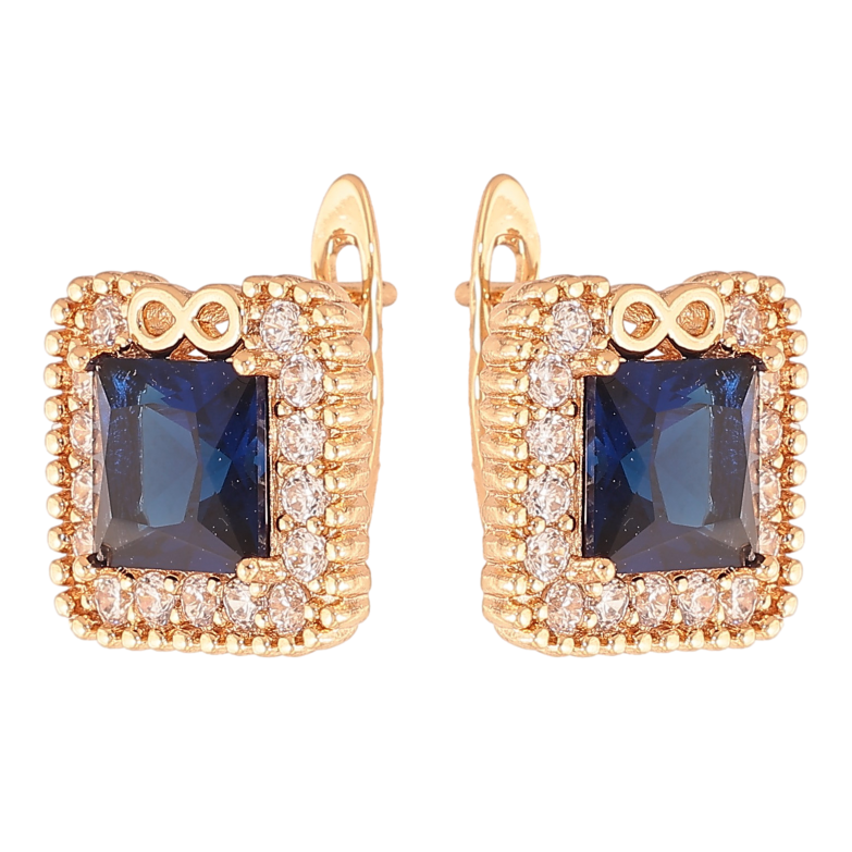 Серьги Xuping цвет Позолота 18K английский замок "Синие кристаллы в обрамлении" фото №1 Серьги Xuping цвет Позолота 18K английский замок "Синие кристаллы в обрамлении" фото №1