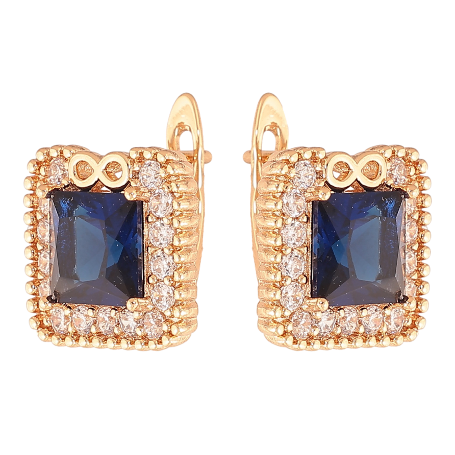 Серьги Xuping цвет Позолота 18K английский замок "Синие кристаллы в обрамлении" фото №1 Серьги Xuping цвет Позолота 18K английский замок "Синие кристаллы в обрамлении" фото №1