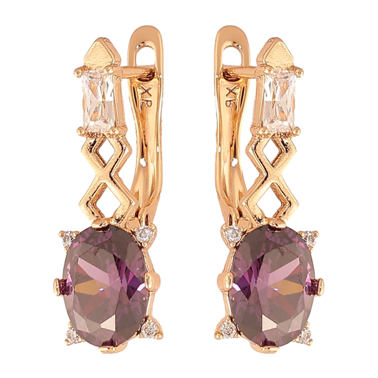 Серьги Xuping цвет Позолота 18K английский замок "Узор с сиреневыми кристаллами" фото №2 Серьги Xuping цвет Позолота 18K английский замок "Узор с сиреневыми кристаллами" фото №2